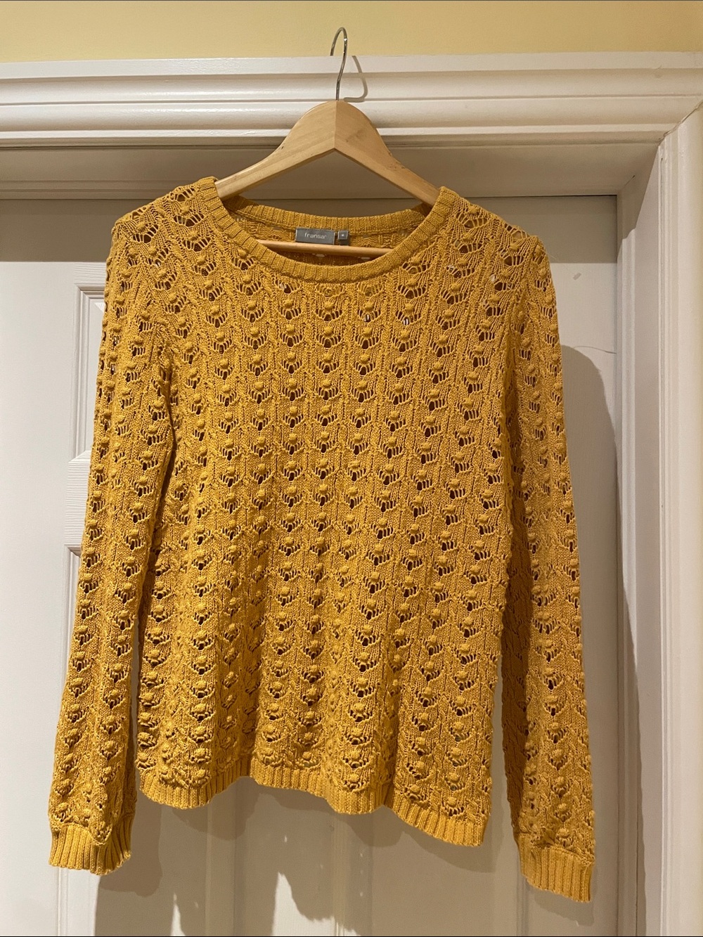 Cotton Pointelle-Knit Sweater Mustard Cottagecore Prairies Boho M
